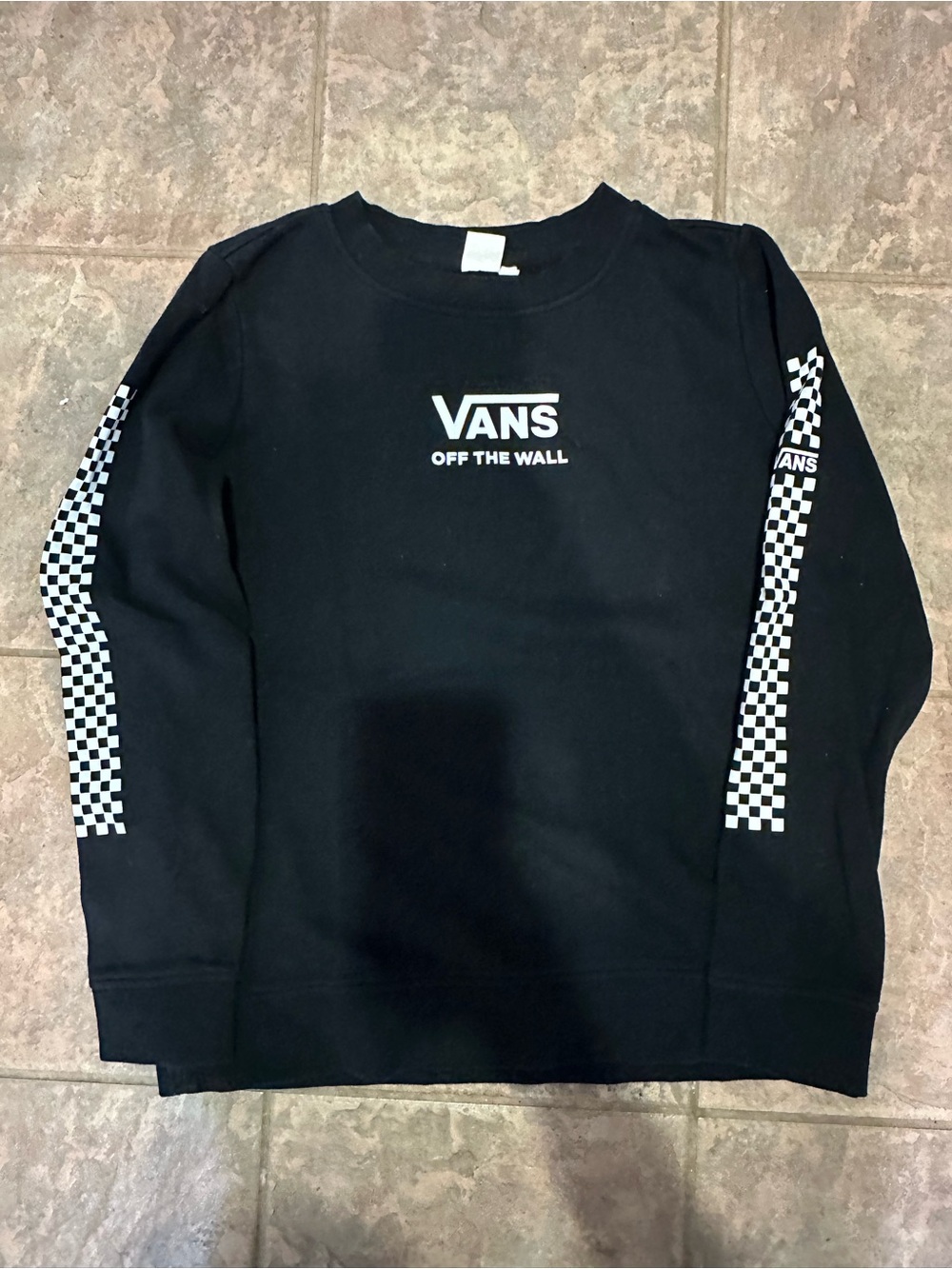 Vans Black Crewneck Sweater with White Checkerboard Sleeves